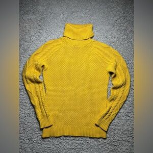 Lauren Ralph Lauren Sweater Womens Medium Turtleneck Cable Knit Yellow Soft Prep